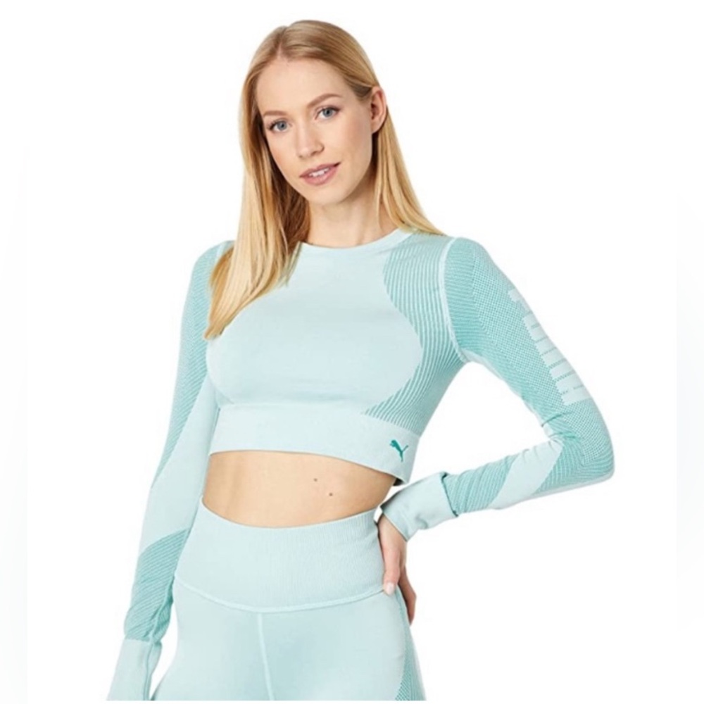 Puma seamless logo long sleeve crop top size L NWOT